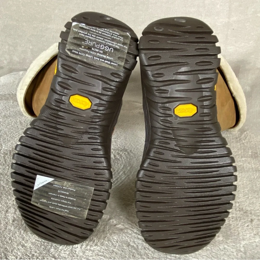 UGG Miko Tall Boots Womens Size 5 Brown Shearling Lined Leather Zip Vibram‎
